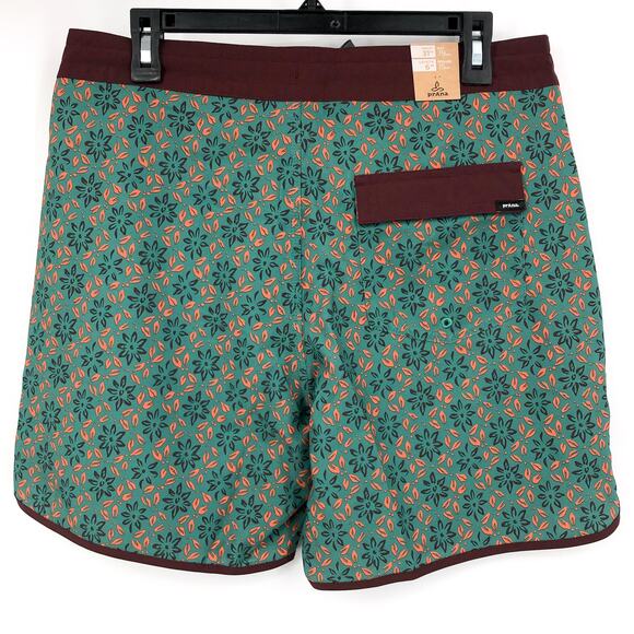 PRANA Men's Vintage Boardshort Size 31 Green Cove Geo Floral 6" Inseam Swim NWT - Picture 7 of 9